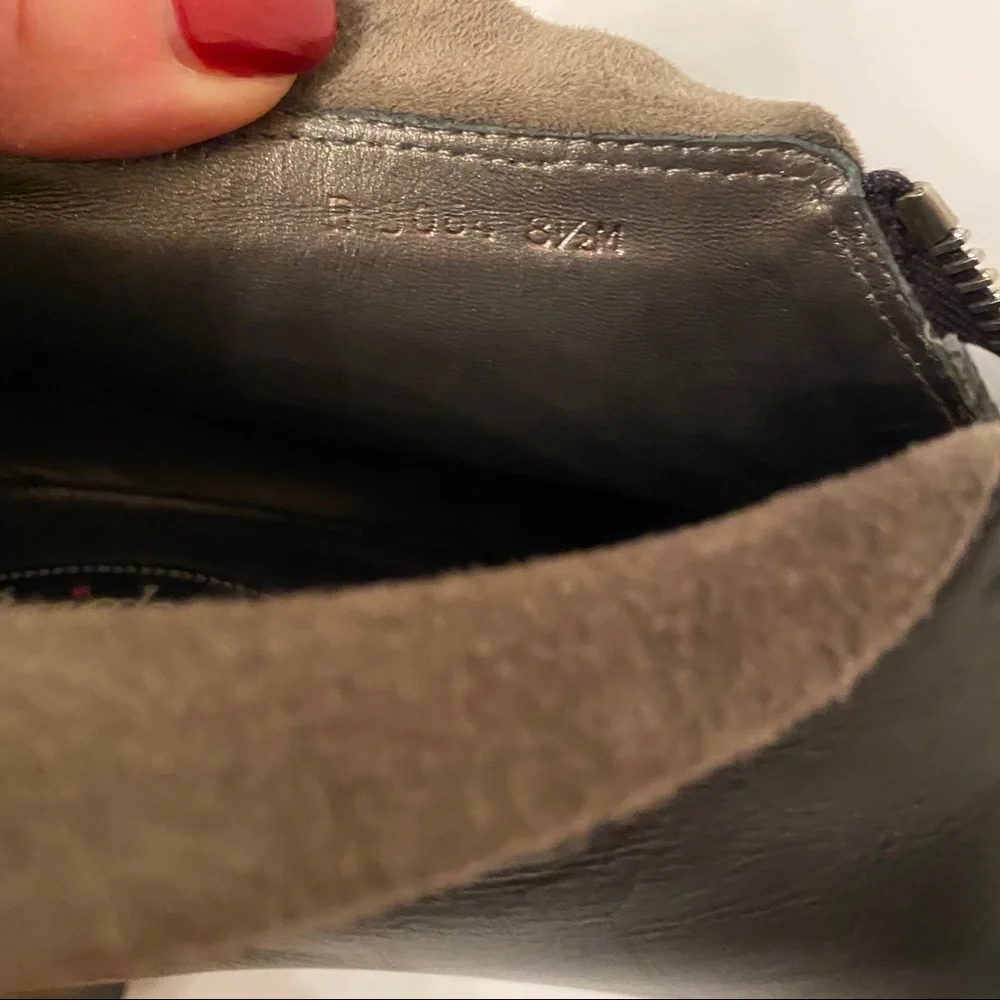 BRIGHTON SHOES HEELS ANKLE BOOTIES BLACK STACEY LEATHER GRAY SUEDE 8.5 M